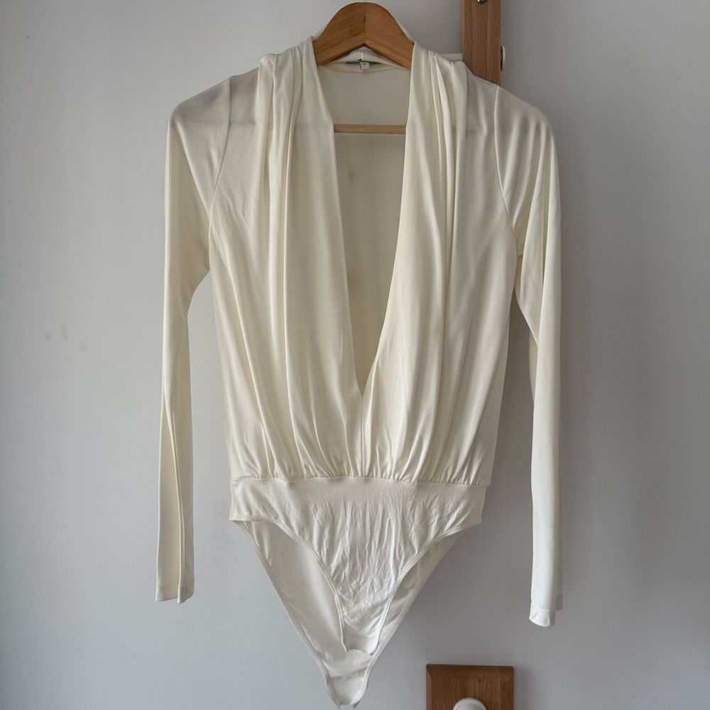 Reiss Cream Deep V-Neck Bodysuit